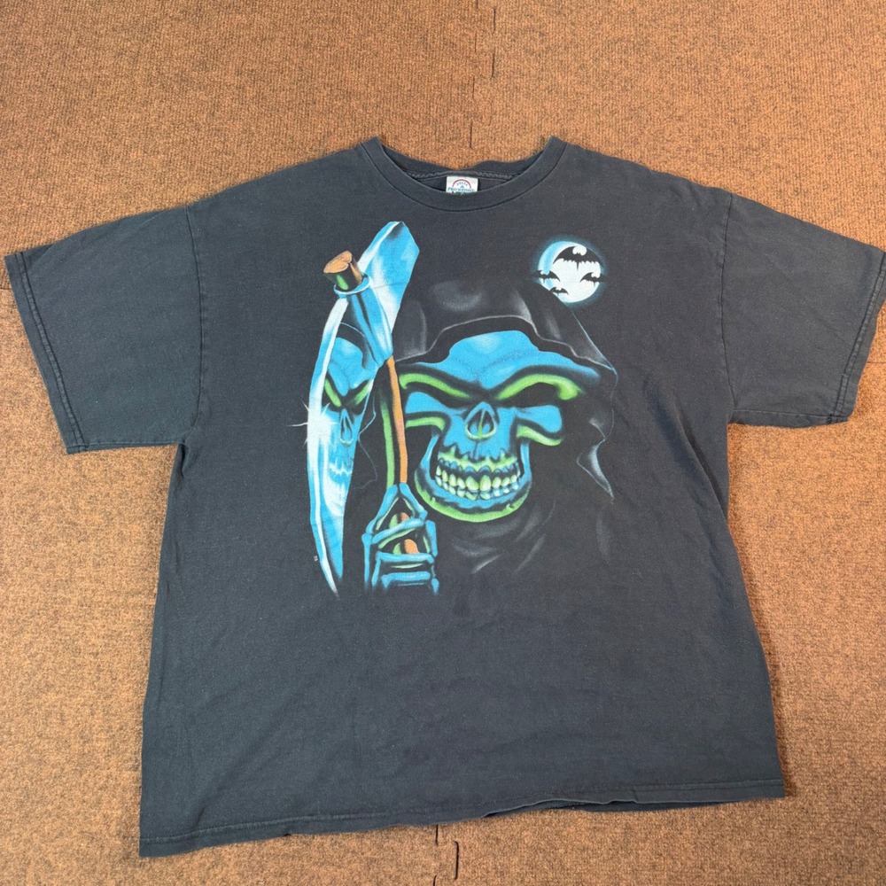 Delta Pro Weight Grim Reaper Graphic Tee Mens XL Blue Skull Scythe Black T-Shirt